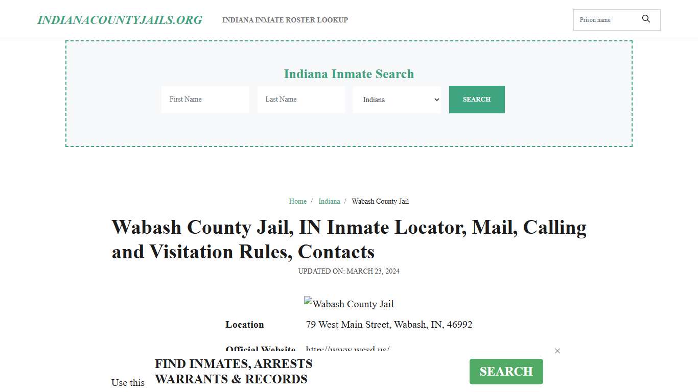 Wabash County Jail, IN: Inmate Search Options, Visitations, Contacts