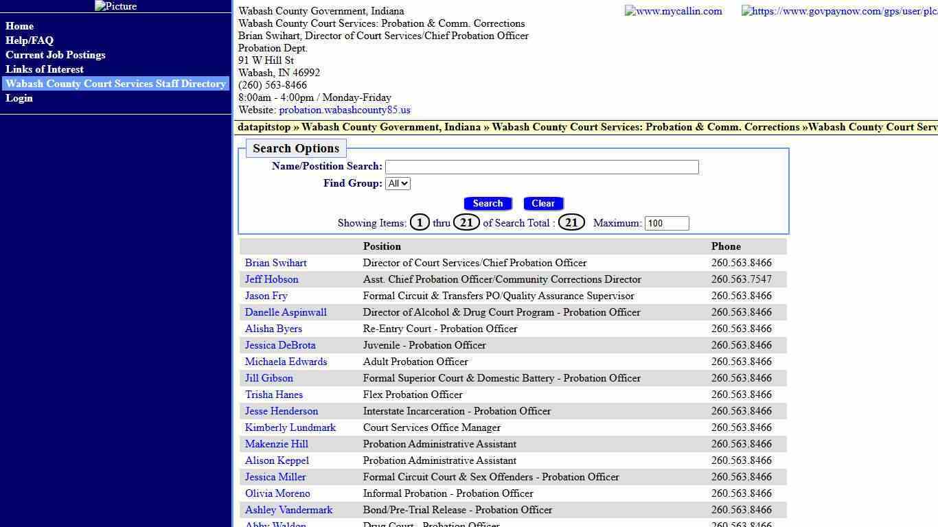 Wabash County Court Services: Probation & Comm. Corrections